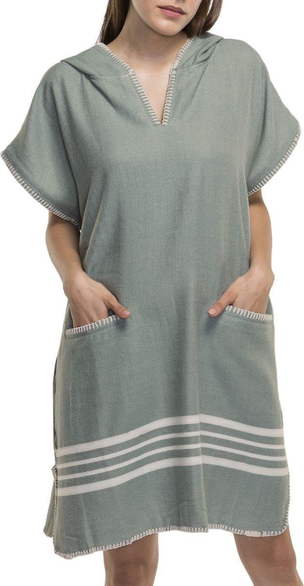 Strandponcho Sultan Almond Green - maat L/XL - dames poncho - poncho volwassen - poncho met capuchon - maat L/XL - saunaponcho - damesponcho