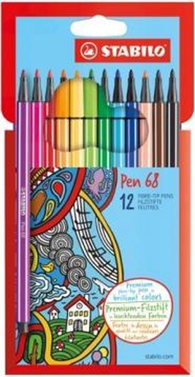 Premium viltstiften - STABILO Pen 68 - etui 12 kleuren
