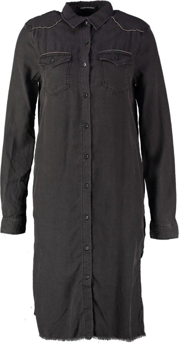Replay soepele zwarte lyocell denim blouse jurk langere achterzijde en zijsplitten - valt kleiner - Maat M