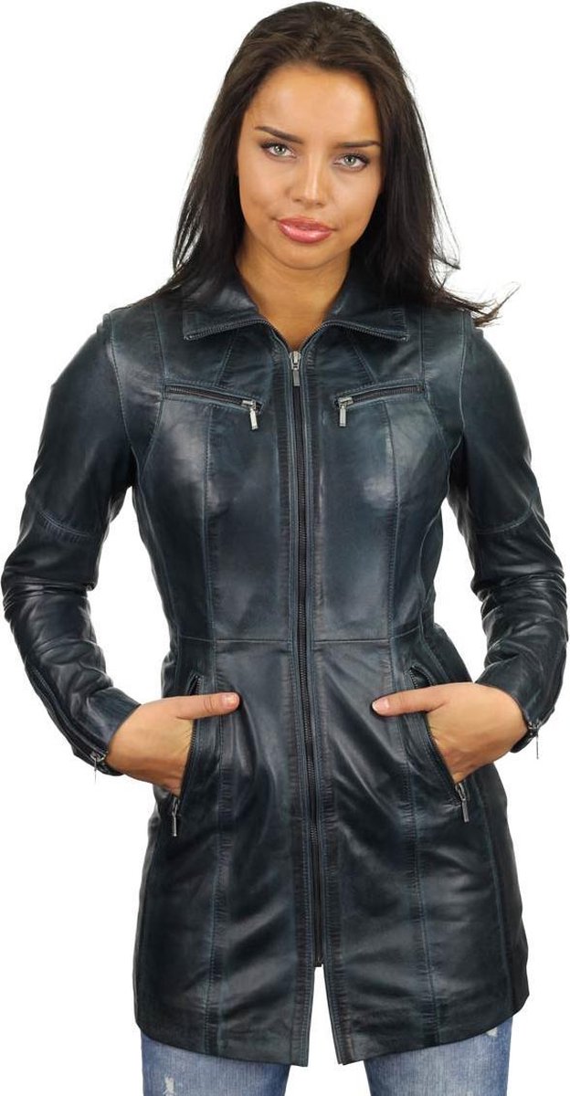 Versano Chicago Lange Leren Dames Jas XL - Blauw