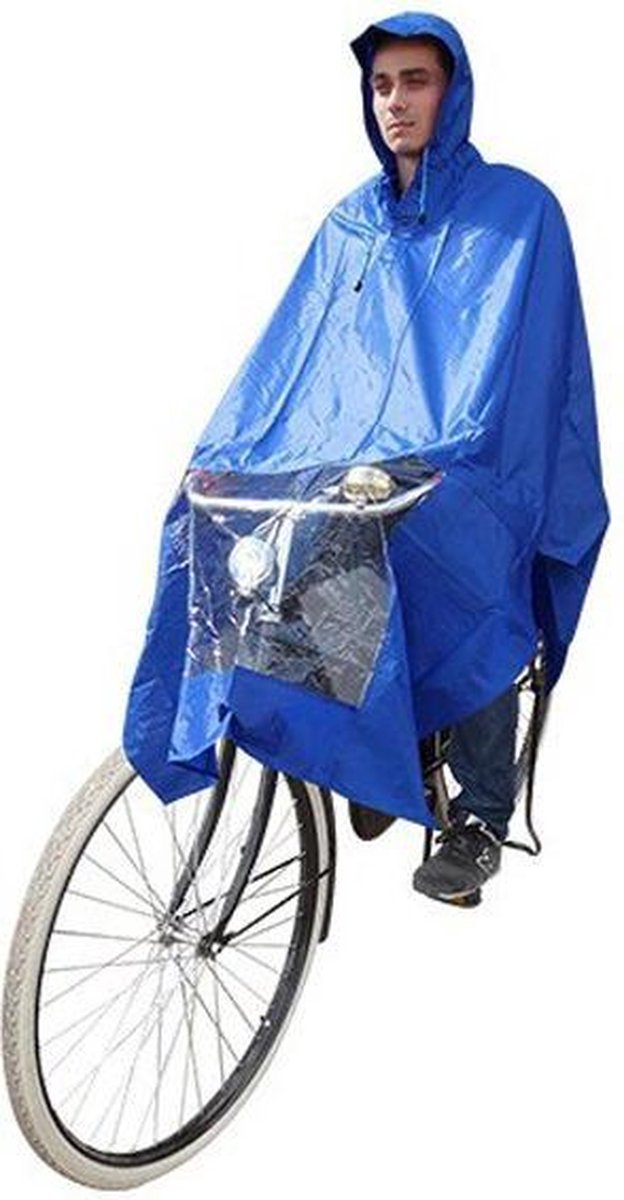 Poncho Regenponcho - Fietsponcho Fiets - Koplampproof Transparant - One Size Unisex Blauw - Hooodie
