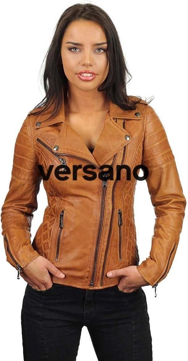 Versano Tampa Leren Dames Bikerjack Dames Jas S - Cognac
