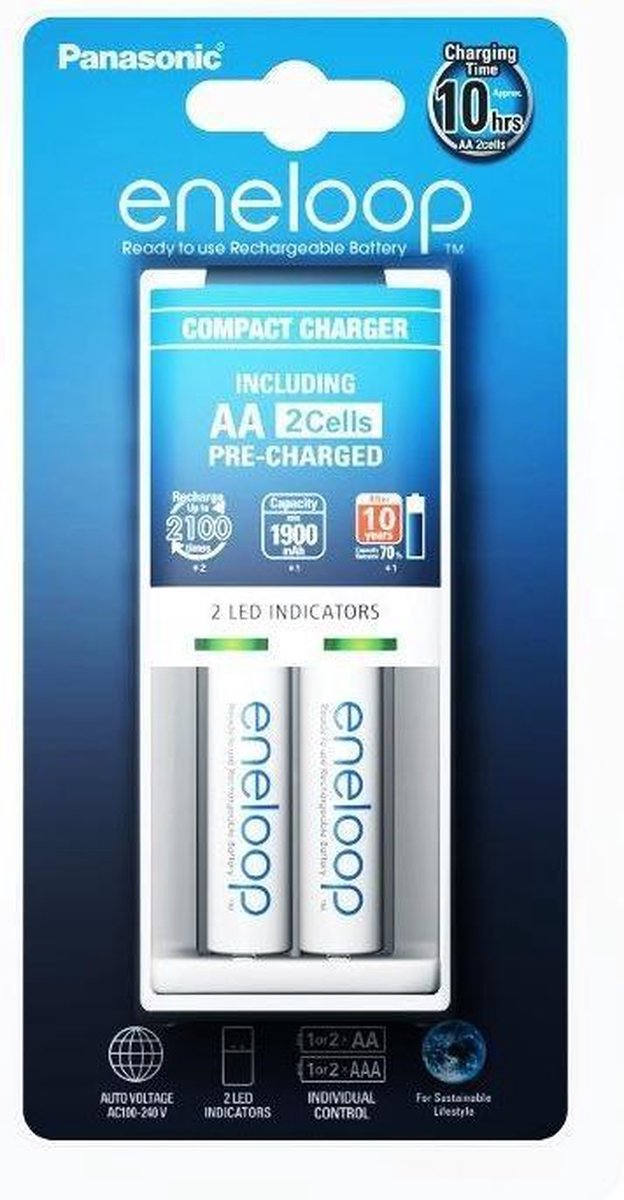 Panasonic Eneloop Compact lader incl. 1x2 AA Mignon accu's