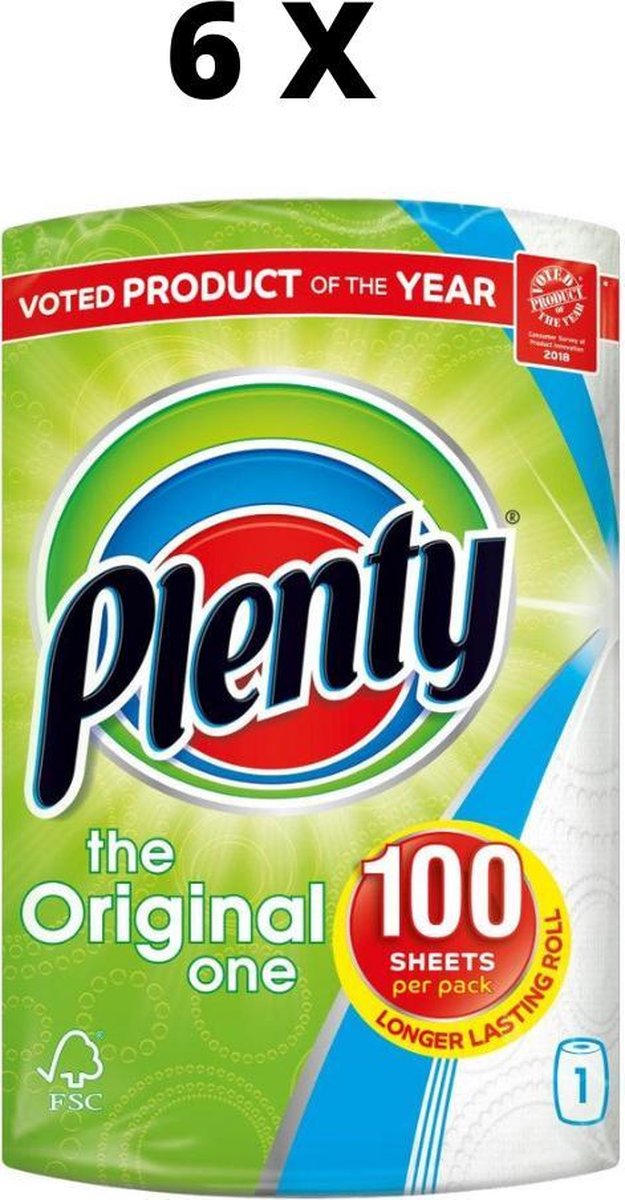 Plenty Keukenrol Original - 6 X 100 vellen - voordeelverpakking