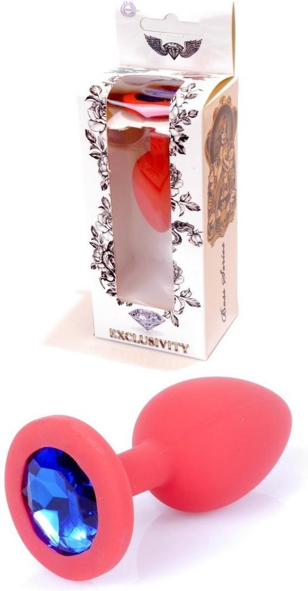 Butt plug - Anaal plug- Jawellery Red- 100%  Siliconen PLUG Small- Blue Diamond