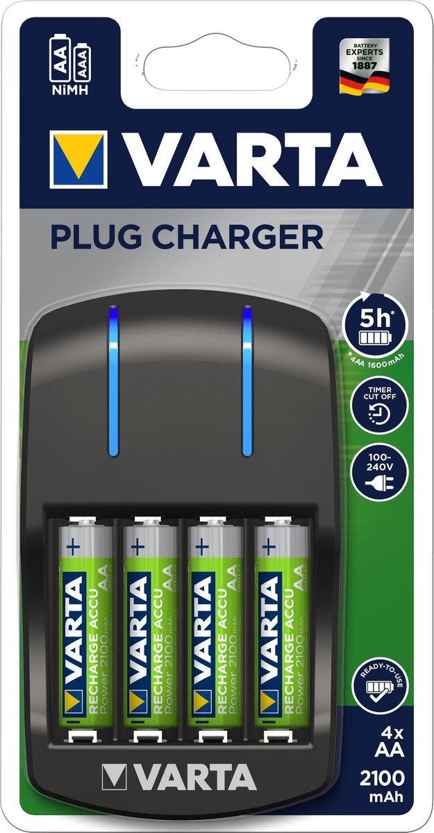 Varta Plug Lader Batterijlader Incl. oplaadbare batterijen NiMH AAA (potlood)