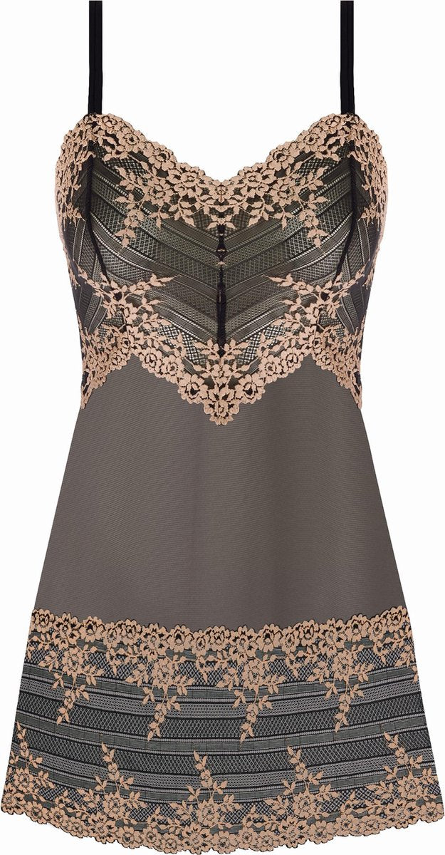 luxe slipdress van WACOAL - zwart met ivoor kant maat XXL