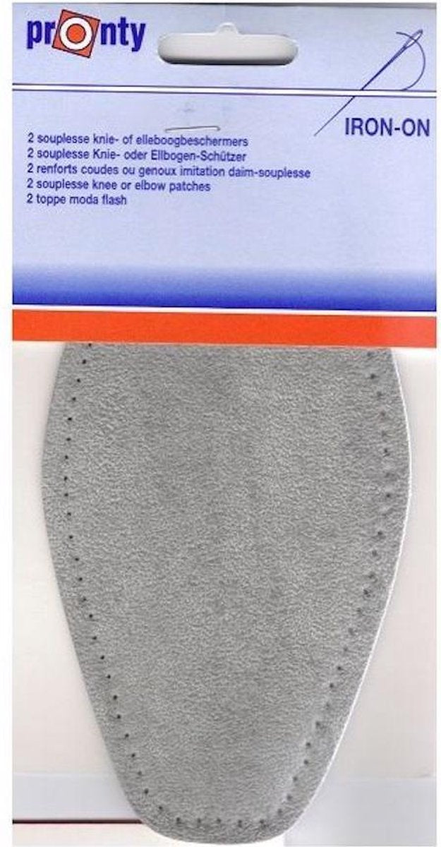 Pronty - 2 opstrijkbare souplesse suede look elleboogstukken licht grijs - pads voor elleboog opstrijkbaar en machinewasbaar