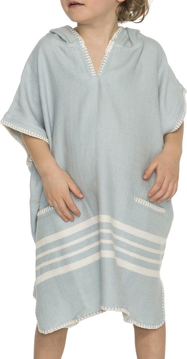 Kinder Strandponcho Hamam Light Blue - Leeftijd 2-3 Jaar - Jongens/meisjes/unisex Pasvorm - Poncho Handdoek Voor Kinderen Met Capuchon - Zwemponcho - Badcape