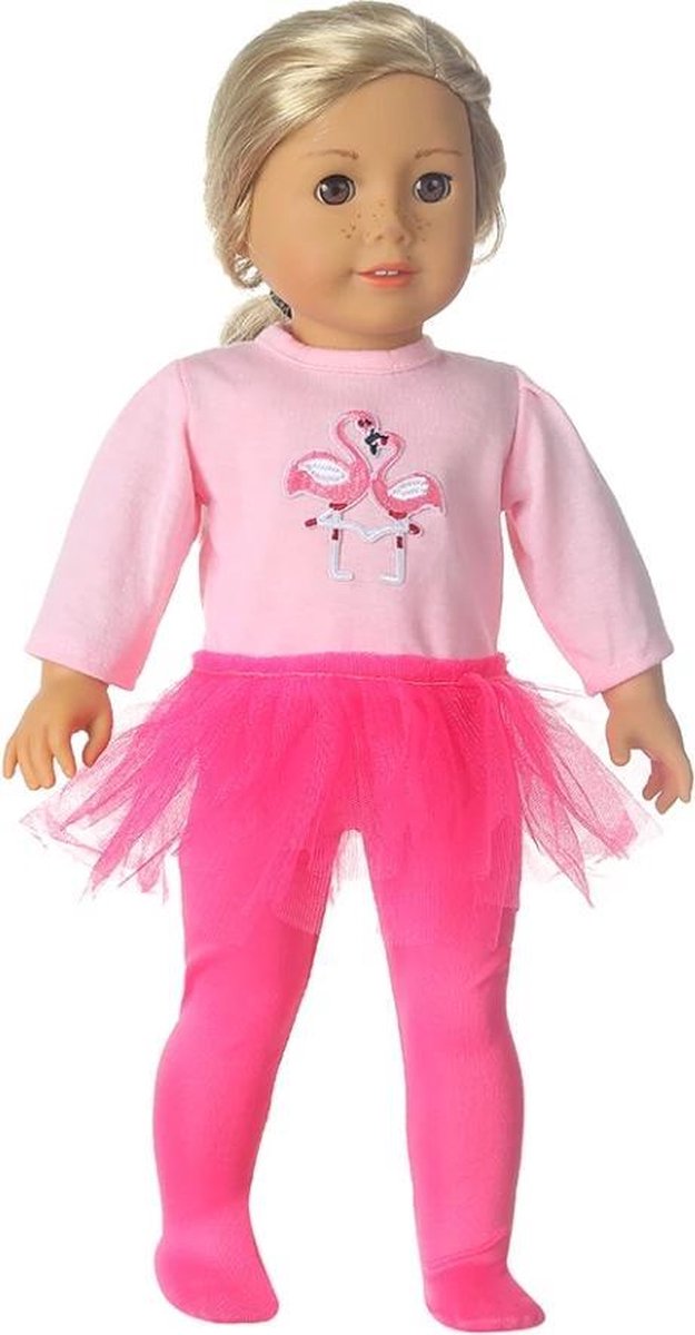 Poppenkleertjes - Geschikt voor Baby Born - Ballerina jurk - Flamingo shirt met lange mouwen