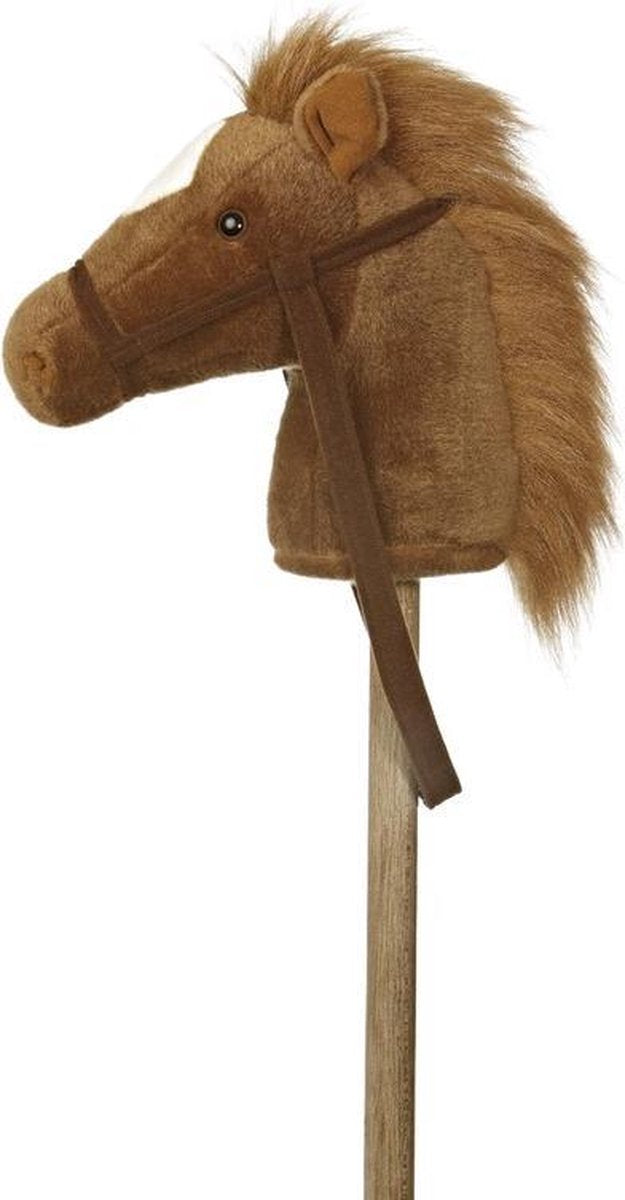 Pluche stokpaardje bruine pony met geluid 94 cm