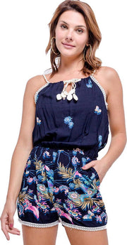 Dames Jumpsuit | playsuit | print |spaghettibandjes | Elastiek taille |M-L | Marine