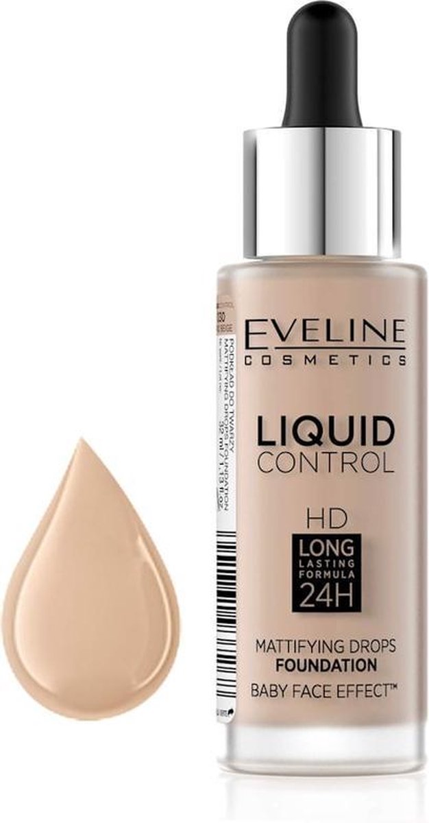 Eveline Cosmetics Liquid Control Foundation With Dropper 030 Sand Beige 32ml.