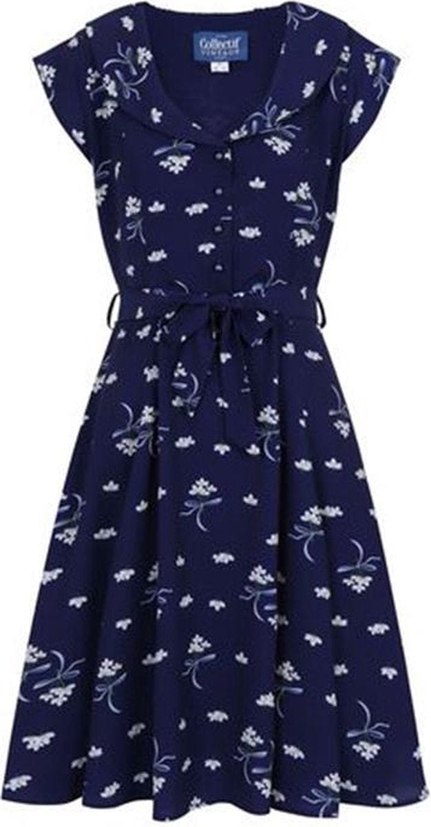 Collectif Vintage Violet Romantic Bouquet dress - Navy- XXL