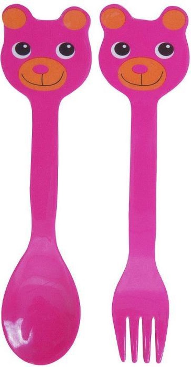 J.i.P. kinderbestek - vork en lepel - beer - paars