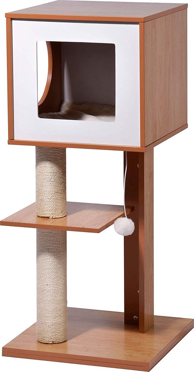 Rexa® Krabpaal met zachte kattenbed en speelbal | 49 x 40 x 91 cm | Kattenkrabpaal Krabpaal Voor Katten | Kat Paal | Gemakkelijk te reiningen