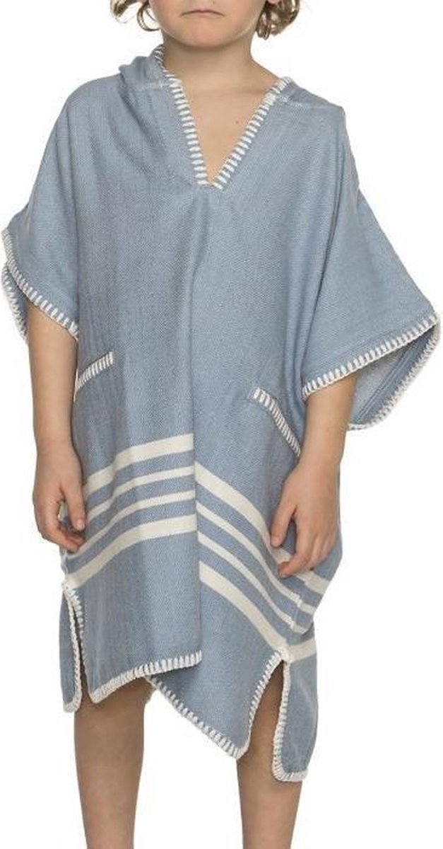 Kinder Strandponcho Hamam Air Blue - Leeftijd 2-3 Jaar - Jongens/meisjes/unisex Pasvorm - Poncho Handdoek Voor Kinderen Met Capuchon - Zwemponcho - Badcape