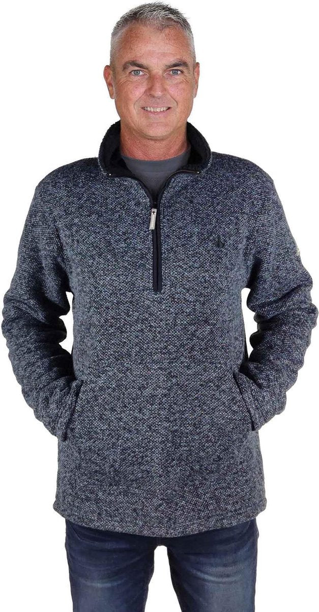 BJØRNSON Fijn Gebreide Pullover Teddyvoering Heren Donkerblauw Melange - Maat XL - STANN
