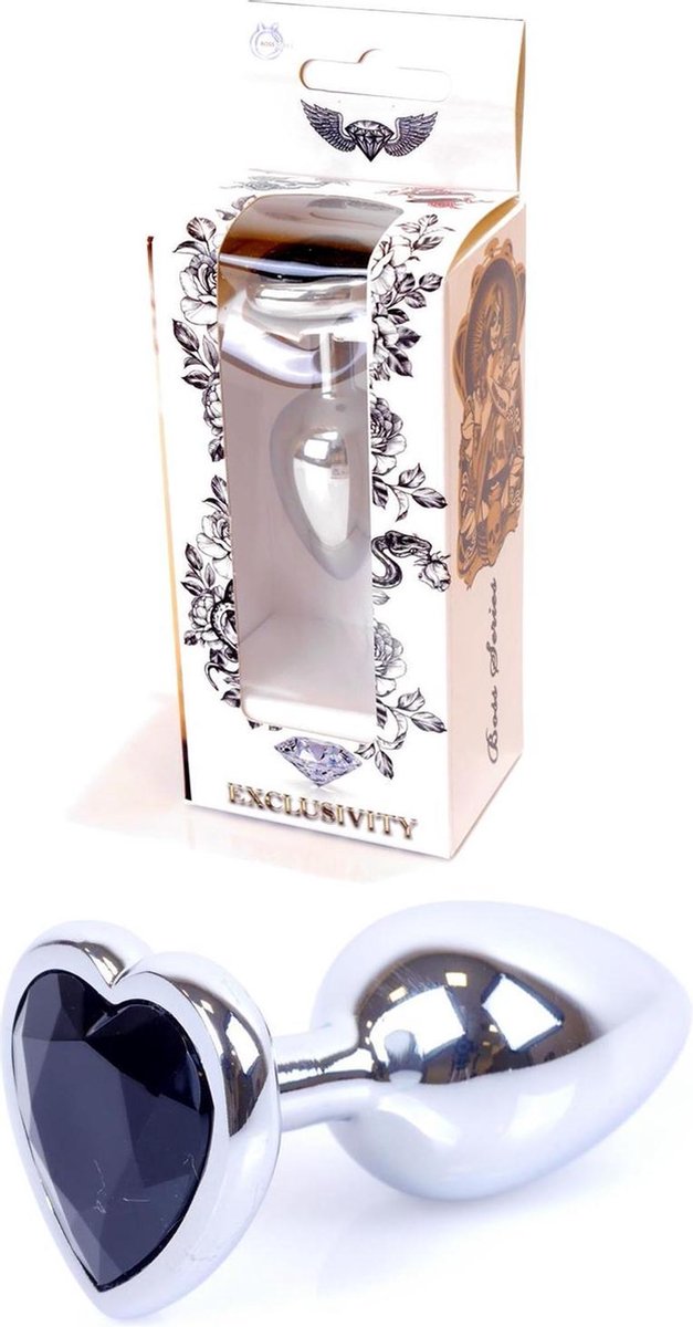 Bossoftoys - Plug - Silver - Anal - Heart - Black - 64-00047