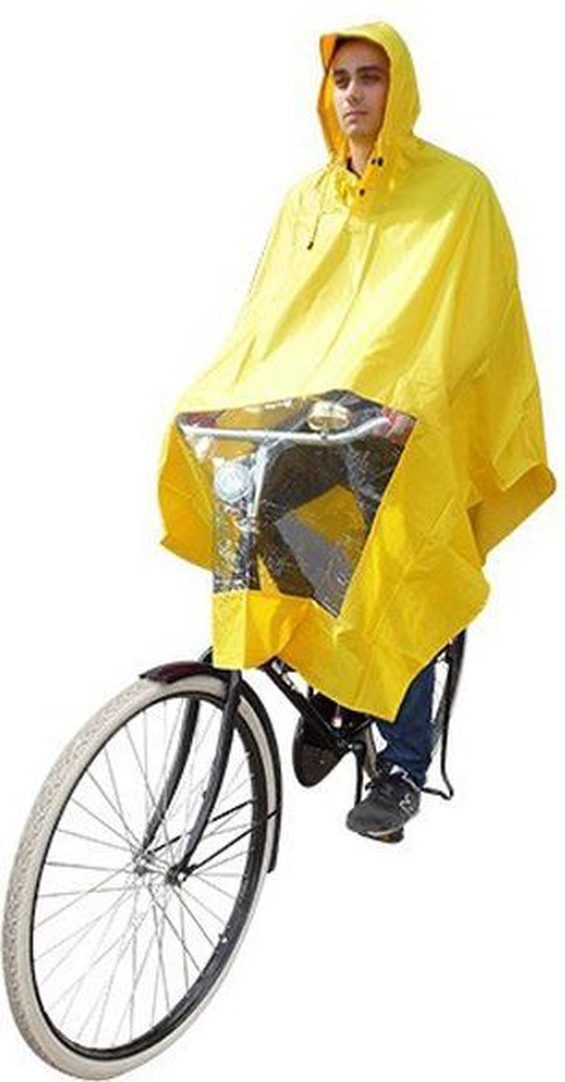 Poncho Regenponcho - Fietsponcho Fiets - Koplampproof Transparant - One Size Unisex Geel - Sport-Plein