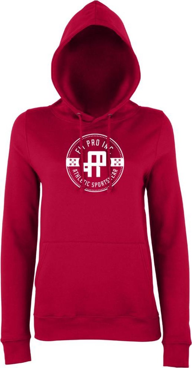 FitProWear  Hoodie Dames  Badge - Donkerrood  - Maat XL - Dames  - Trui - Slim Fit - Slim Fit Trui - Getailleerde trui - Trui getailleerd - Sporttrui - Sweater - Hoodie - Katoen / Polyester - Trui Capuchon - Sportkleding -