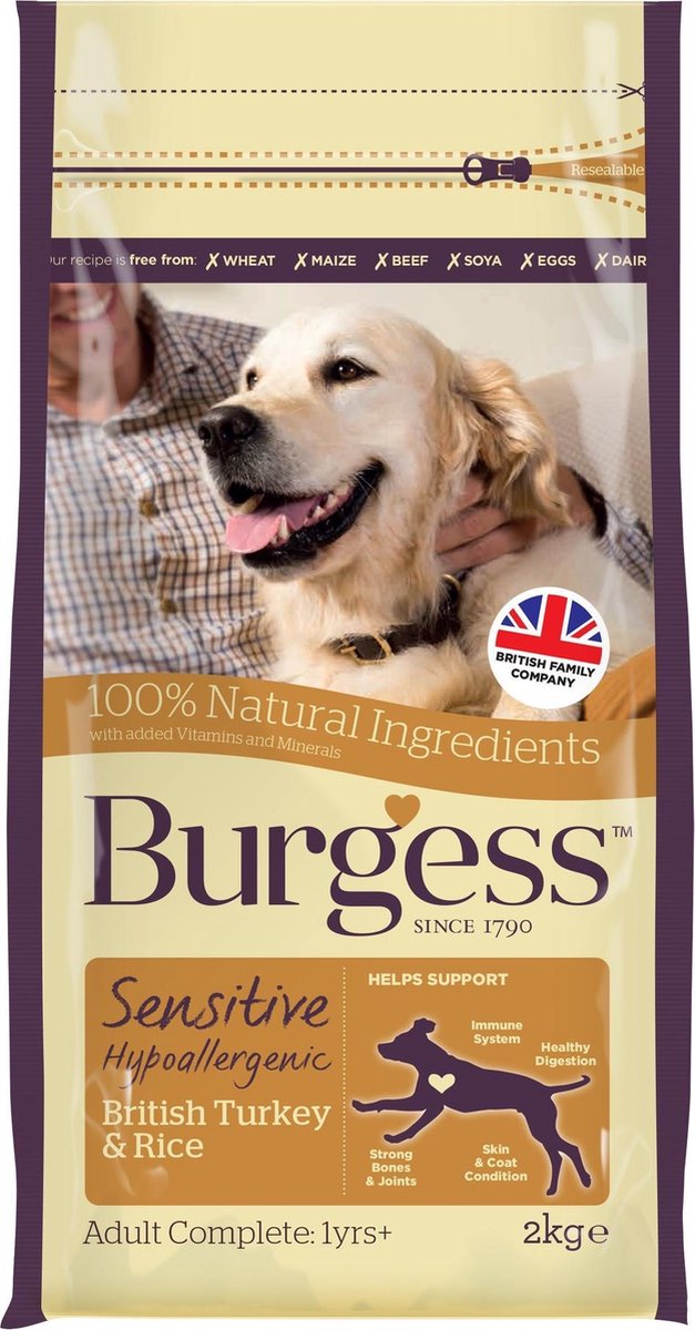 Burgess dog sensitive kalkoen / rijst hondenvoer 2 kg