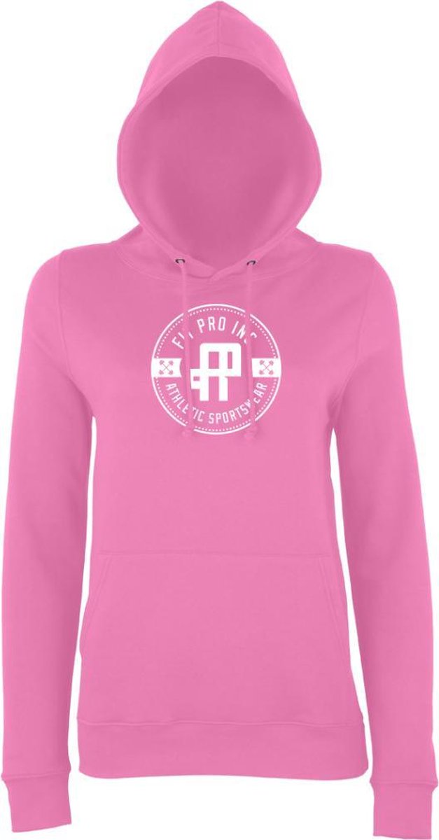 FitProWear  Hoodie Dames  Badge - Roze  - Maat XL - Dames  - Trui - Slim Fit - Slim Fit Trui - Getailleerde trui - Trui getailleerd - Sporttrui - Sweater - Hoodie - Katoen / Polyester - Trui Capuchon - Sportkleding -