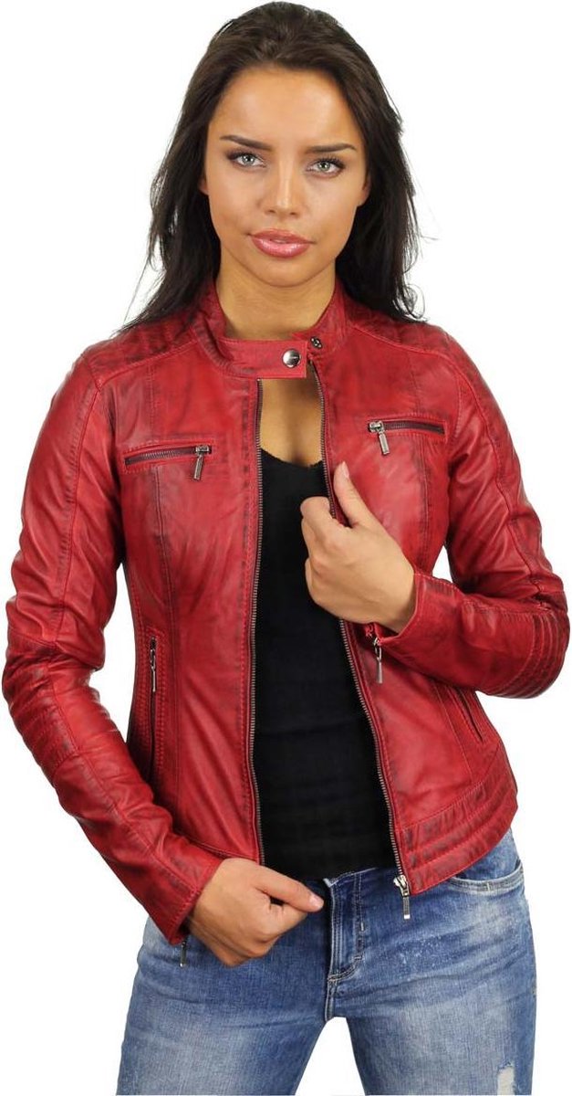 Versano Mesa Leren Dames Bikerjack Dames Jas XXL - Rood