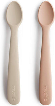 MUSHIE baby lepels| siliconen | set van 2 stuks | Blush + Shifting Sand | baby | eetset | bestek |lepel | spoon