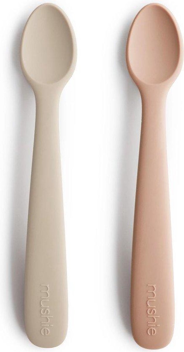 MUSHIE baby lepels| siliconen | set van 2 stuks | Blush + Shifting Sand | baby | eetset | bestek |lepel | spoon