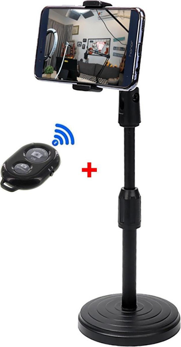 QY Desktop Telefoon Statief  bureau standaard met telefoonhouder en Bluetooth Remote Shutter