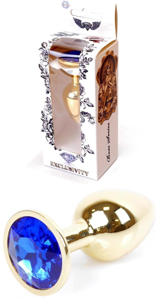 Bossoftoys - Gold Plug - Anal - Dark Blue Stone - 64-00023 - Length 7 Cm - Dia 2