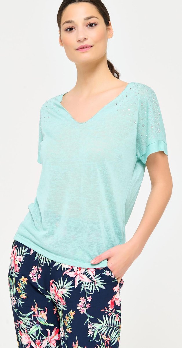 Wijd t-shirt met strass steentjes - Groen