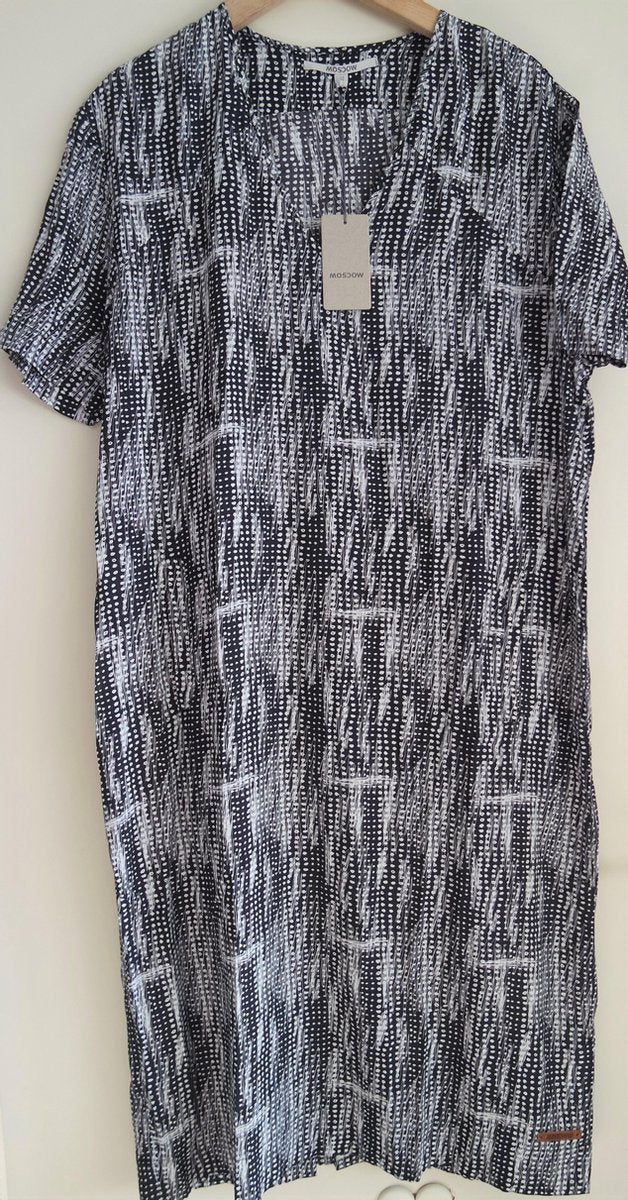 Jurk Moscow Print Dark Indigo/Off White - Maat XL