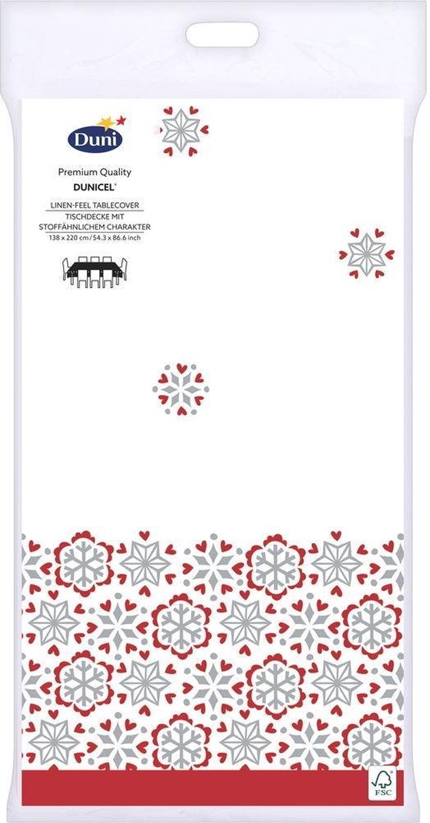 Duni Tafelkleed Scandi 138 X 220 Cm Papier Wit/rood