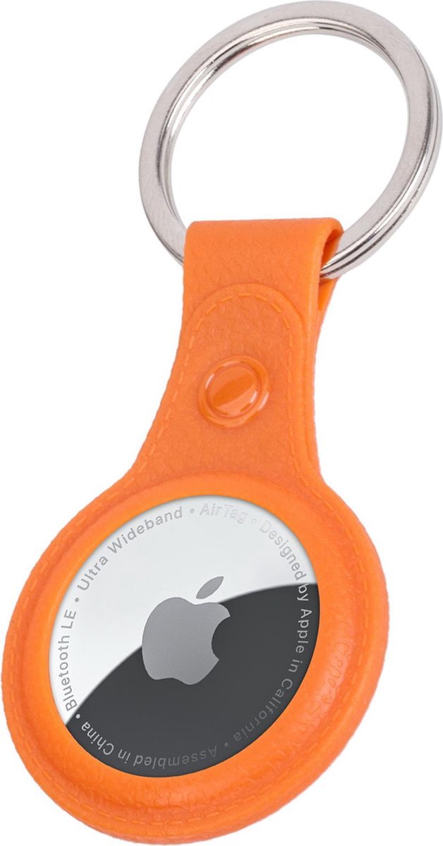 Airtag Sleutelhanger Hoes Oranje - Leder Look Airtag-Sleutelhanger Oranje Hoesje - Air tag Sleutelhanger Case - Oranje Sleutelhanger Houder Airtag