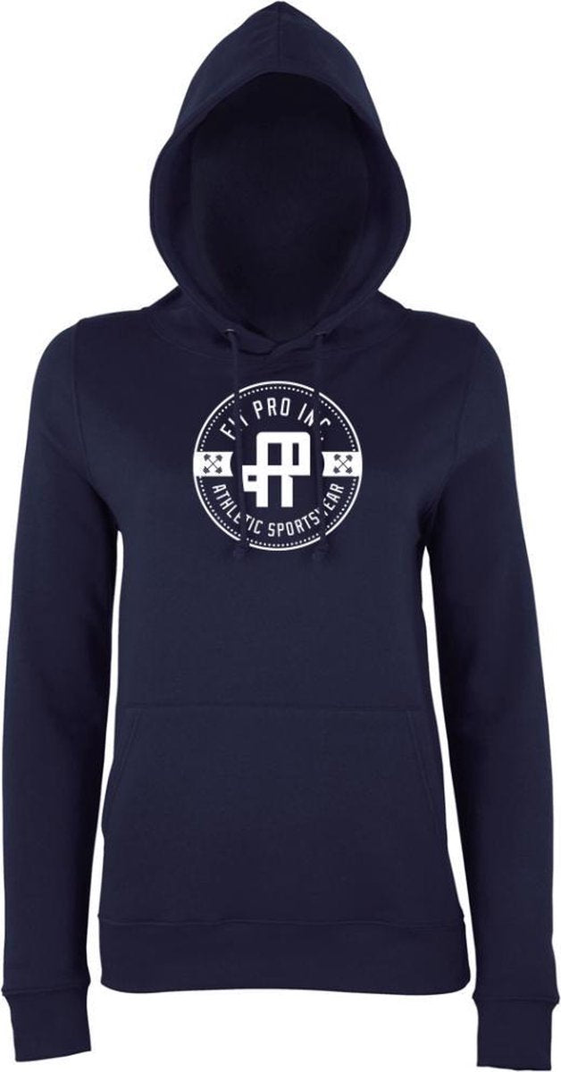FitProWear  Hoodie Dames  Badge - Donkerblauw  - Maat XL - Dames  - Trui - Slim Fit - Slim Fit Trui - Getailleerde trui - Trui getailleerd - Sporttrui - Sweater - Hoodie - Katoen / Polyester - Trui Capuchon - Sportkleding -