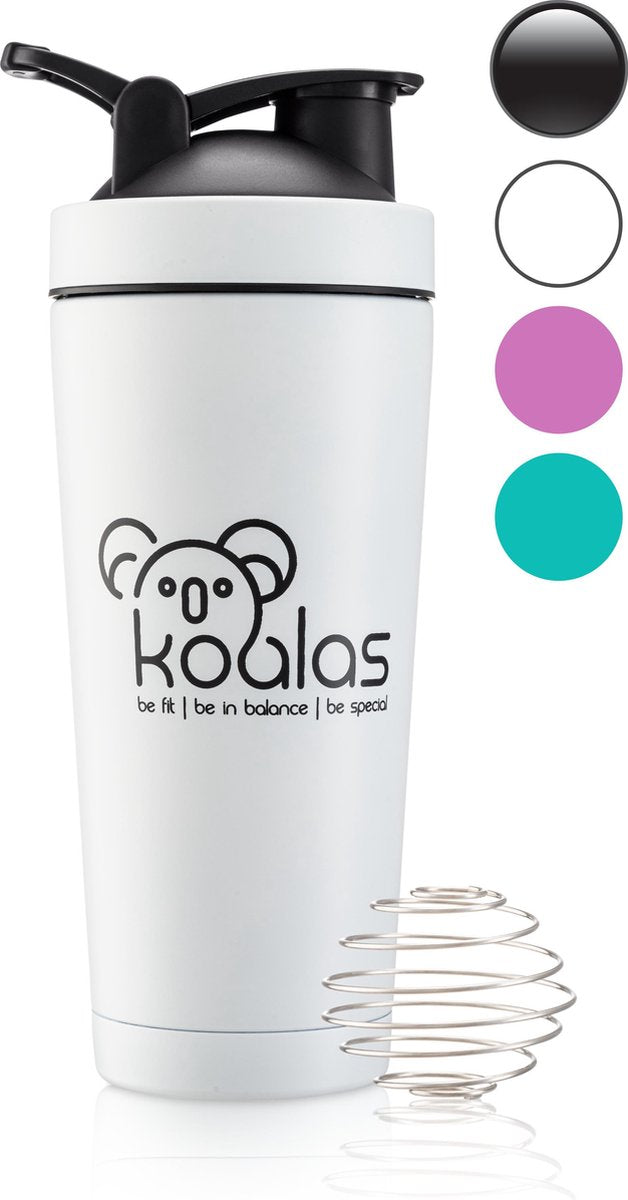 Koalas® RVS Shakebeker – Proteïne Shaker – Shake Beker - BPA Vrij – Thermosfles 750 ml  - Wit