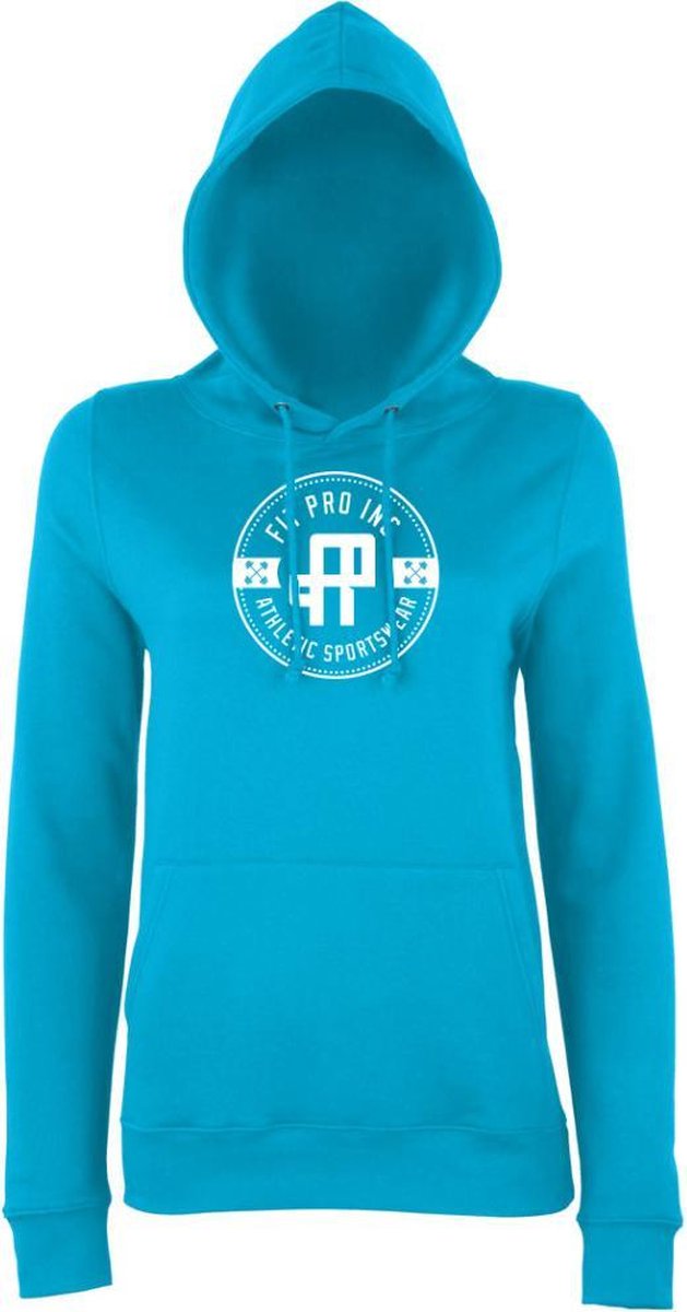 FitProWear  Hoodie Dames  Badge - Blauw  - Maat XL - Dames  - Trui - Slim Fit - Slim Fit Trui - Getailleerde trui - Trui getailleerd - Sporttrui - Sweater - Hoodie - Katoen / Polyester - Trui Capuchon - Sportkleding -