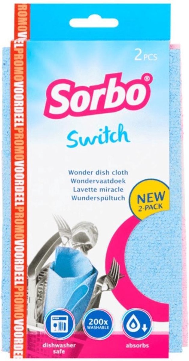 2x Sorbo microvezeldoek 32 x 38 cm - Microvezel vaatdoekjes - Wonderdoekjes - Schoonmaak/huishoud doeken 2 stuks