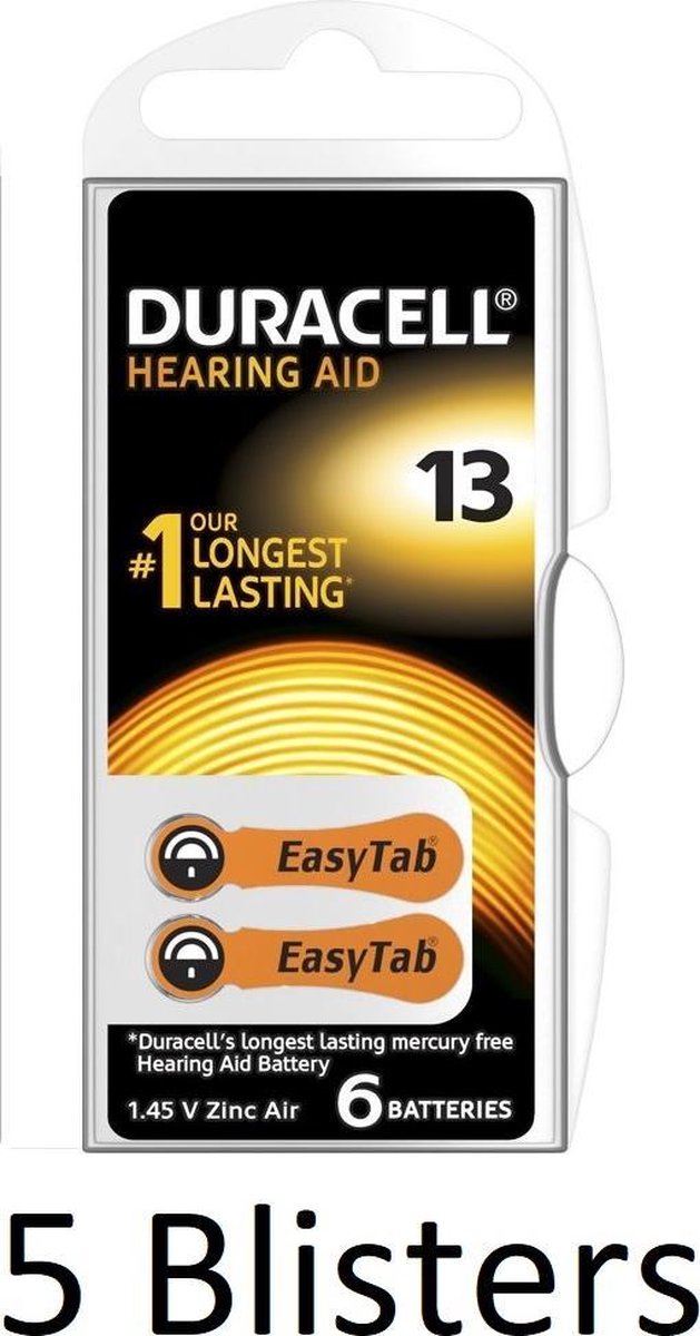 30 stuks (5 blisters a 6 st) Duracell Hearing Aid Zinc-Air DA13 blister 6