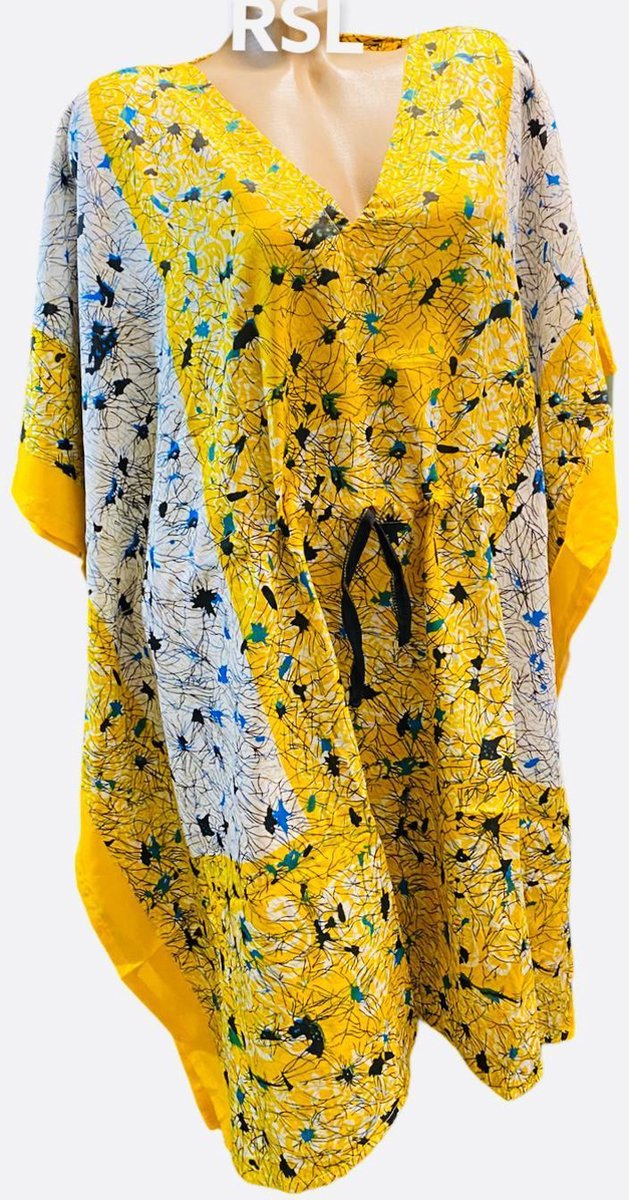 kaftan/tuniek met print onesize 36-50 wit/geel