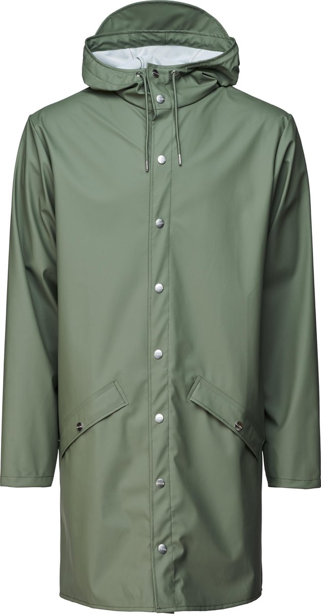 Rains Long Jacket Olive Unisex - Maat L/XL