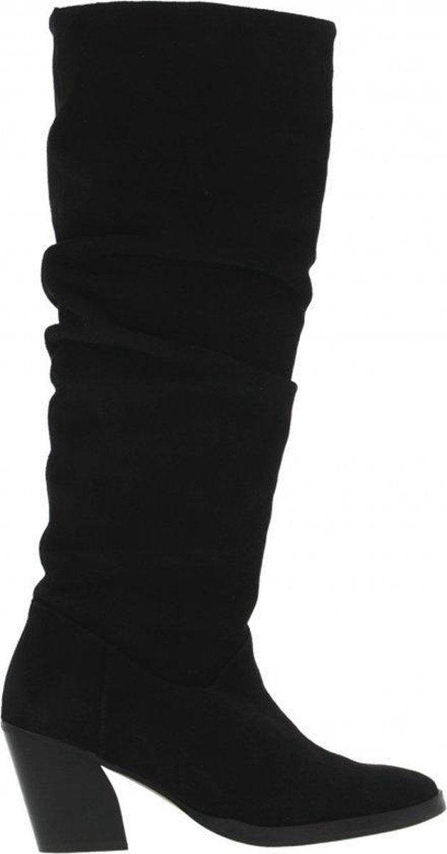 Tango | Ella oblique 14-b high black suede wrinkle boot - black wood heel/sole | Maat: 38