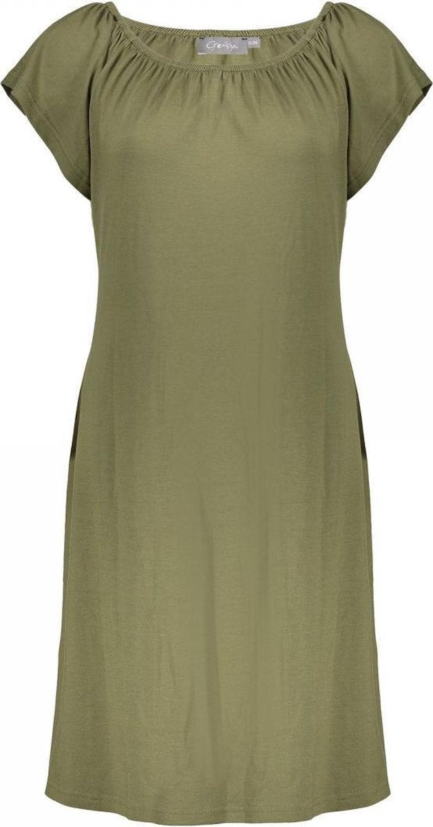 Geisha Dress Elastic Neck S/S Solid Army - XS