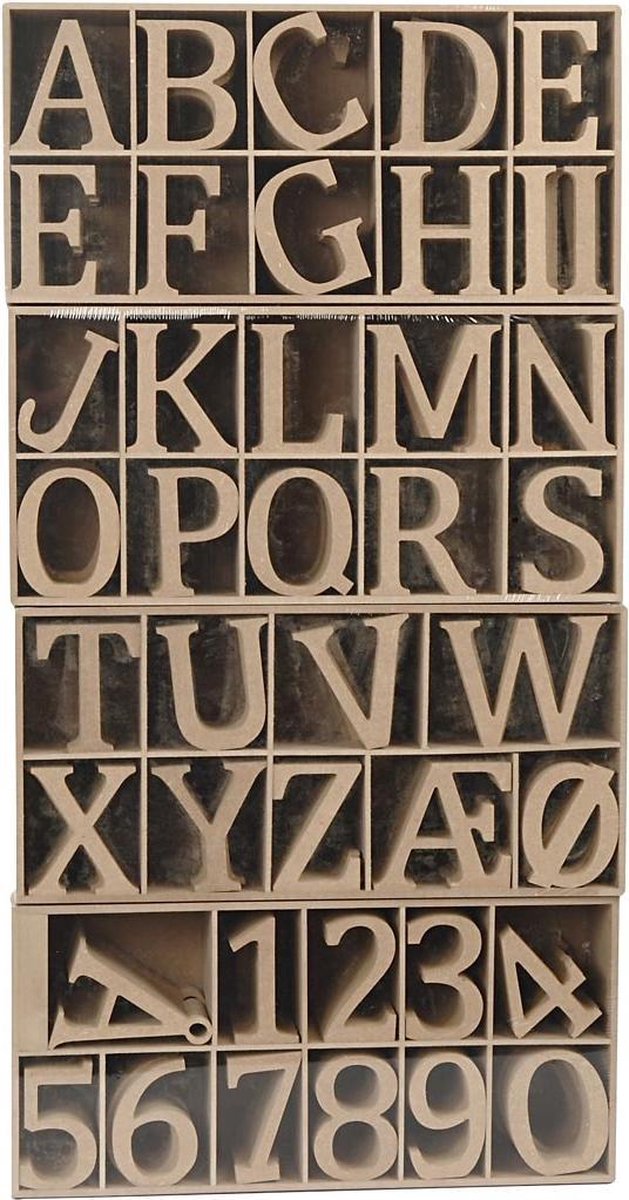 Wooden Letters and Numbers. H: 8 cm. 1.5 cm. mdf. 246 pc