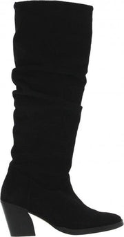 Tango | Ella oblique 14-b high black suede wrinkle boot - black wood heel/sole | Maat: 37