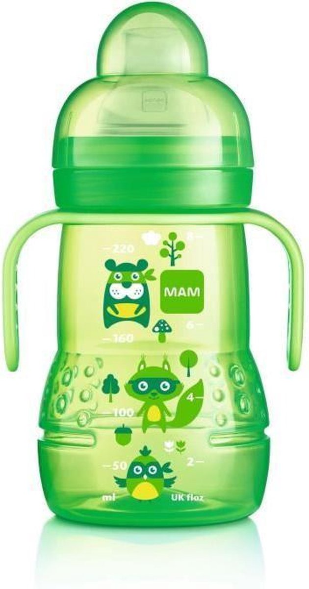 MAM-overgangsfles - 220 ml - vanaf 4 maanden - Zachte antifuite zachte douchekop - Unisex