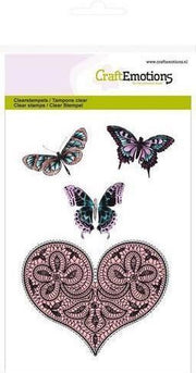 CraftEmotions clearstamps A6 - hart en vlinders Happiness