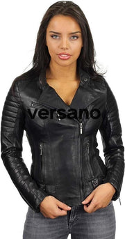 Versano Phoenix Leren Dames Bikerjack Dames Jas L - Zwart